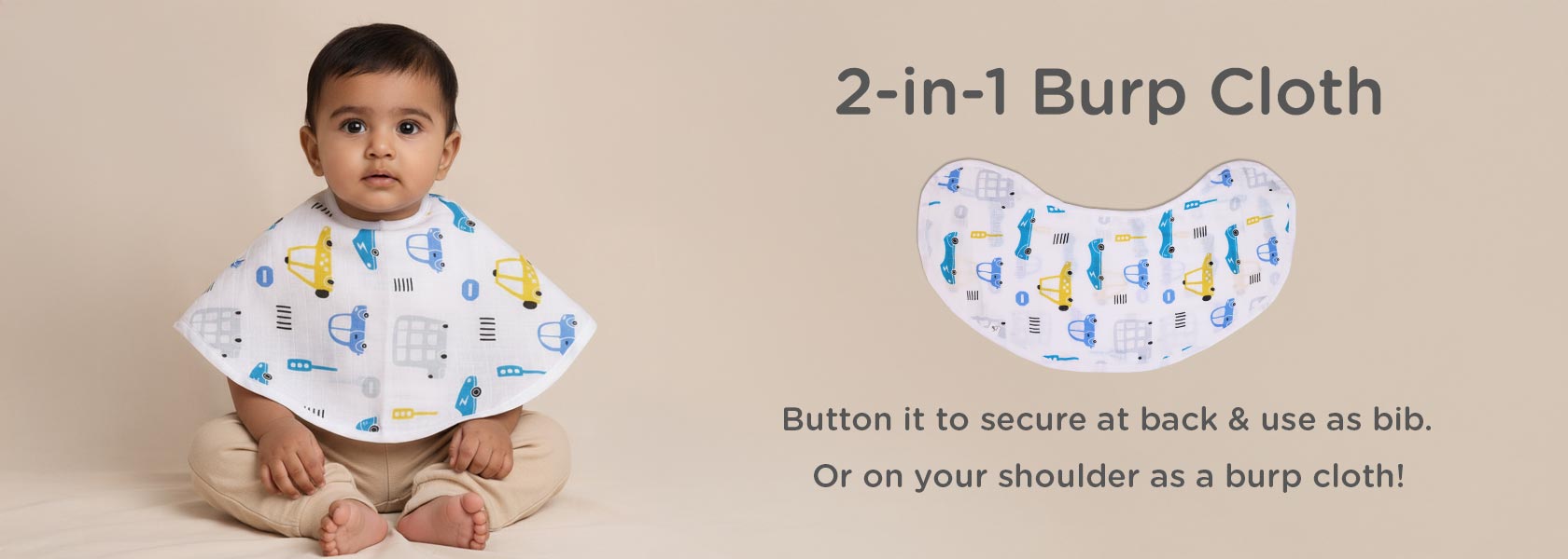 Just Bumm 2-in-1 Muslin Burp Cloth & Bib for Babies