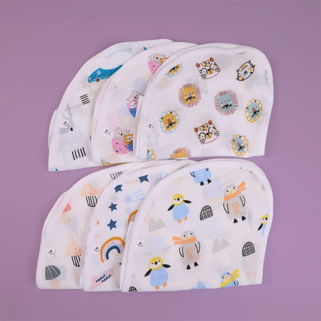 Pack of 6 Premium Muslin Burp Cloths - Reusable Cotton Bibs for Infants - Just Bumm