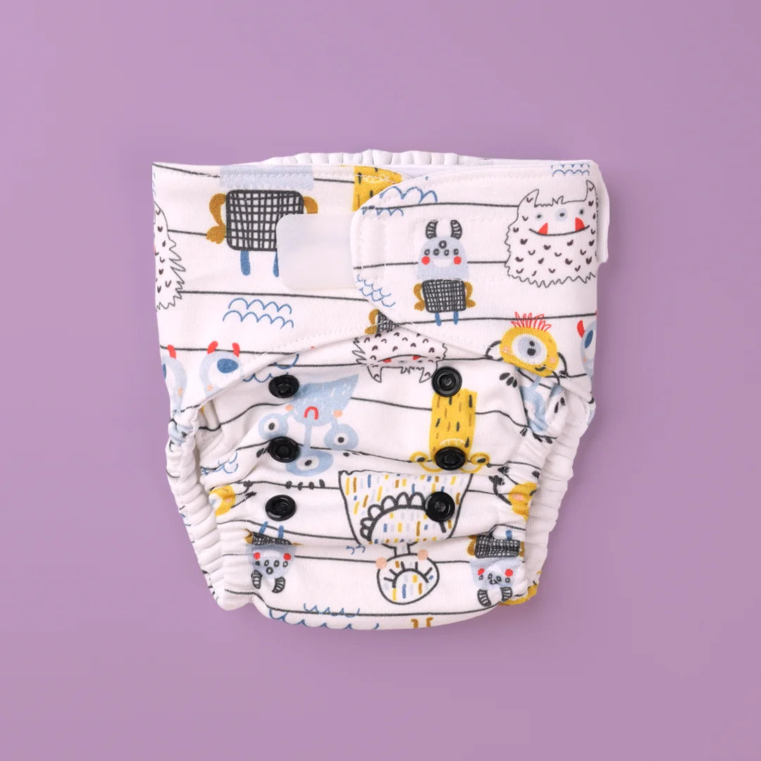 Monster Print Fluffie Padded Nappy - Absorbs 1 Pee for Diaper-Free Time - Just Bumm