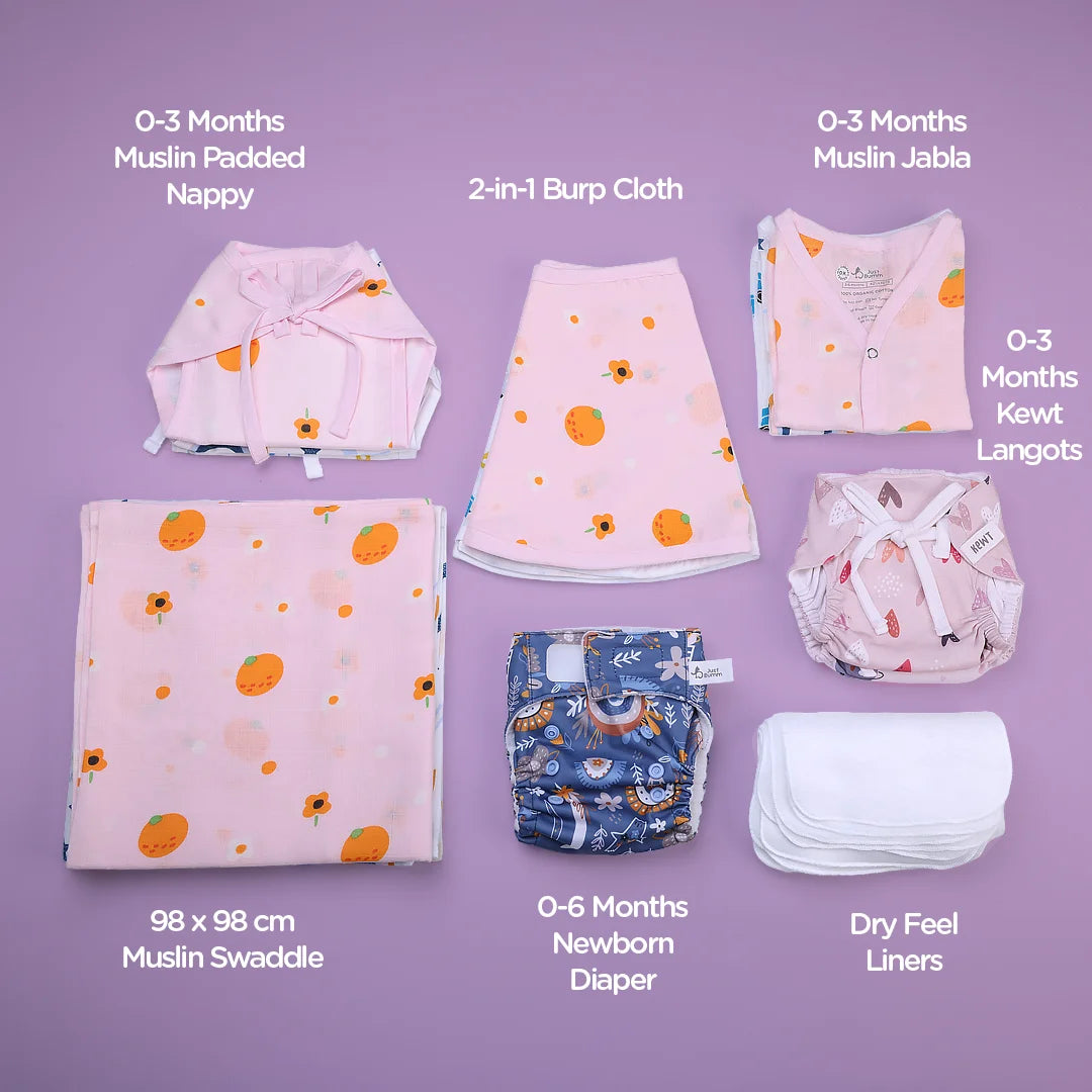 Premium Snuggle Set Newborn Gift Box Contents - Padded Muslin Nappies and Burp Cloths - Just Bumm