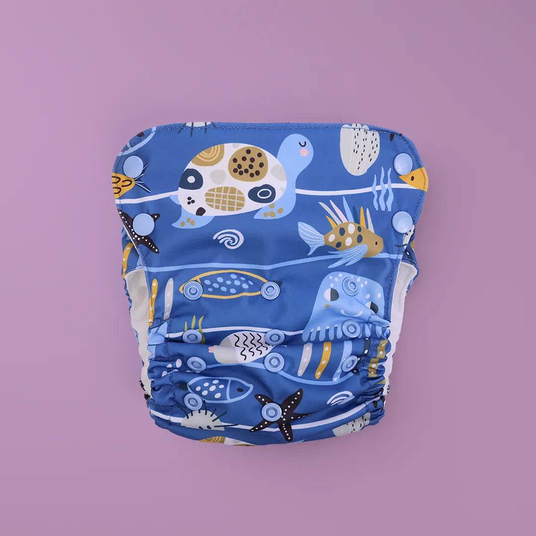 Aurora Max Ocean Retreat Adjustable Cloth Diaper - India's Best 12 Hour Reusable Diaper - Just Bumm