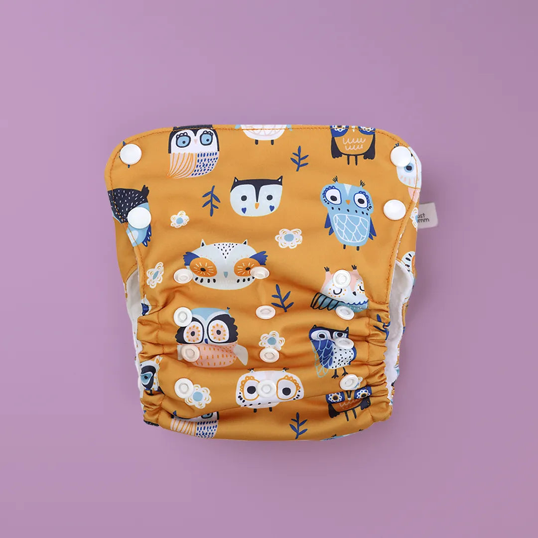 Aurora Max Owlsome Adjustable Cloth Diaper - India's Best 12 Hour Reusable Diaper - Just Bumm