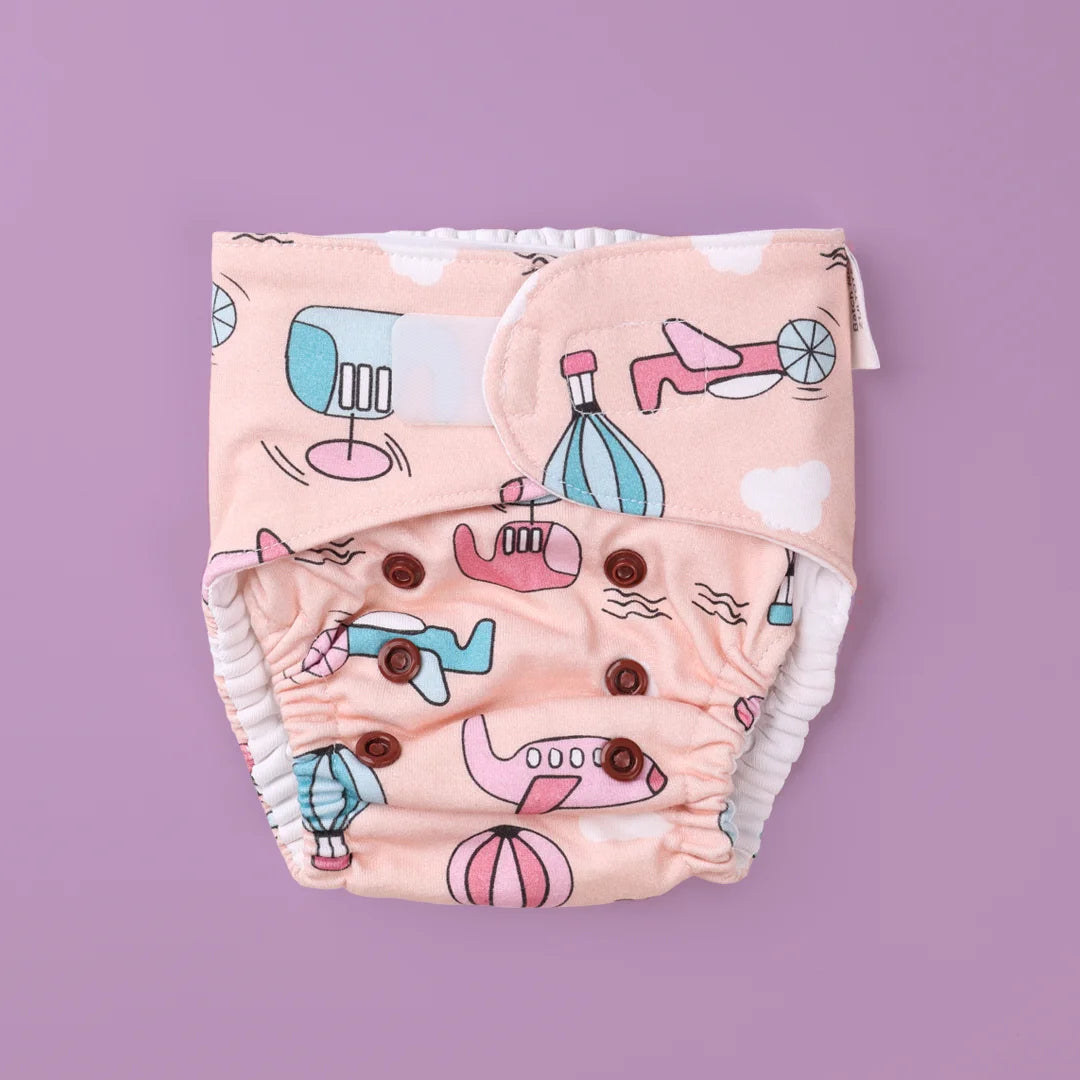 Aviation Print Fluffie Adjustable Nappy - Easy Velcro Change for Active Babies - Just Bumm