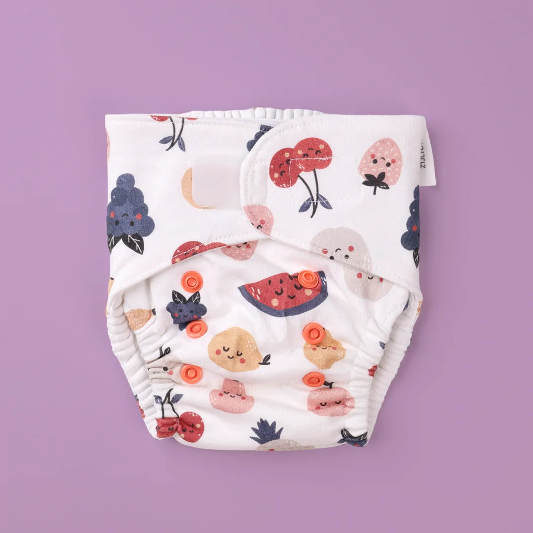 Fruit Print Fluffie - Breathable Cotton Padded Nappy with Adjustable Rise Snaps - Just Bumm