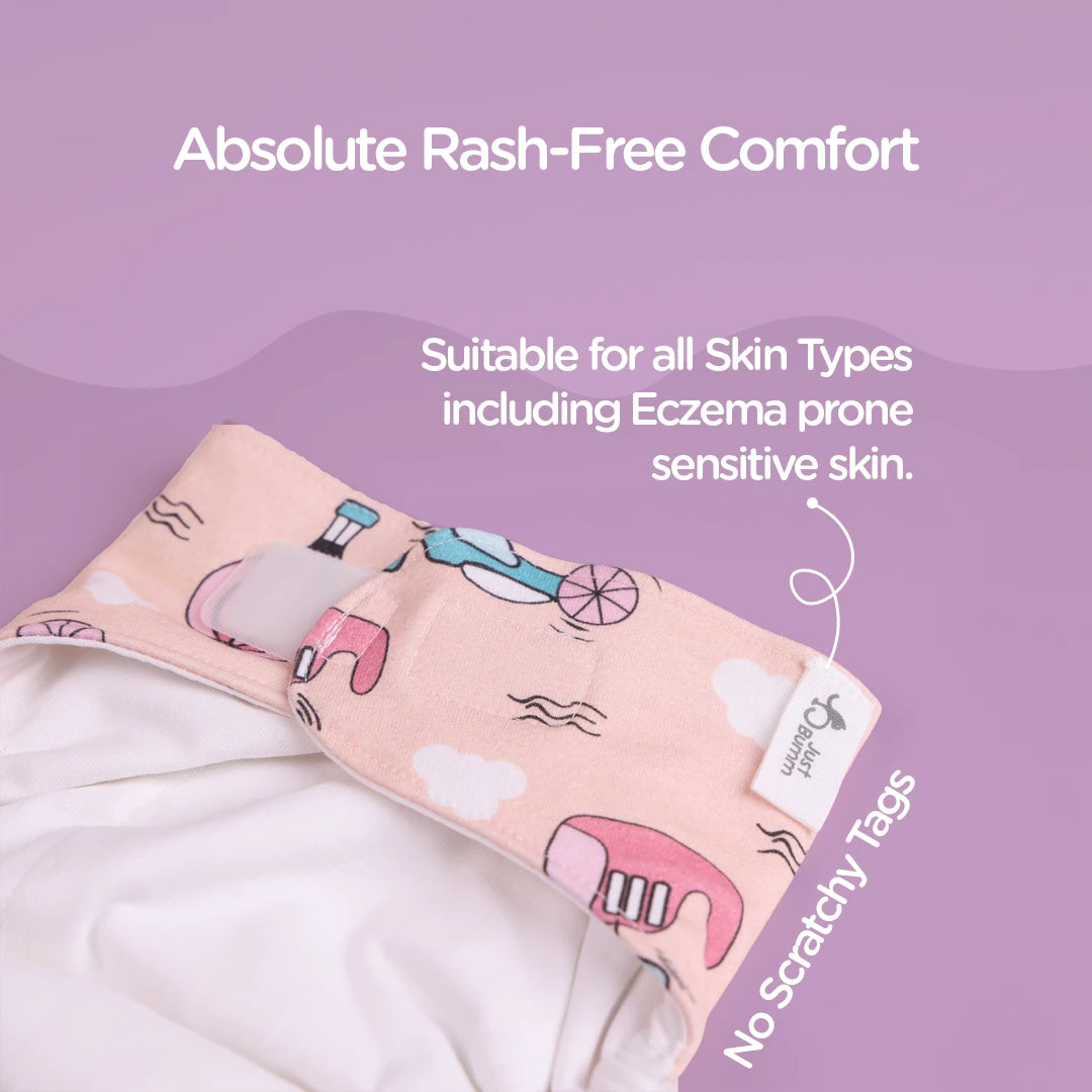 Rash-Free Padded Nappy Suitable for Eczema Prone Sensitive Skin - No Scratchy Tags - Just Bumm