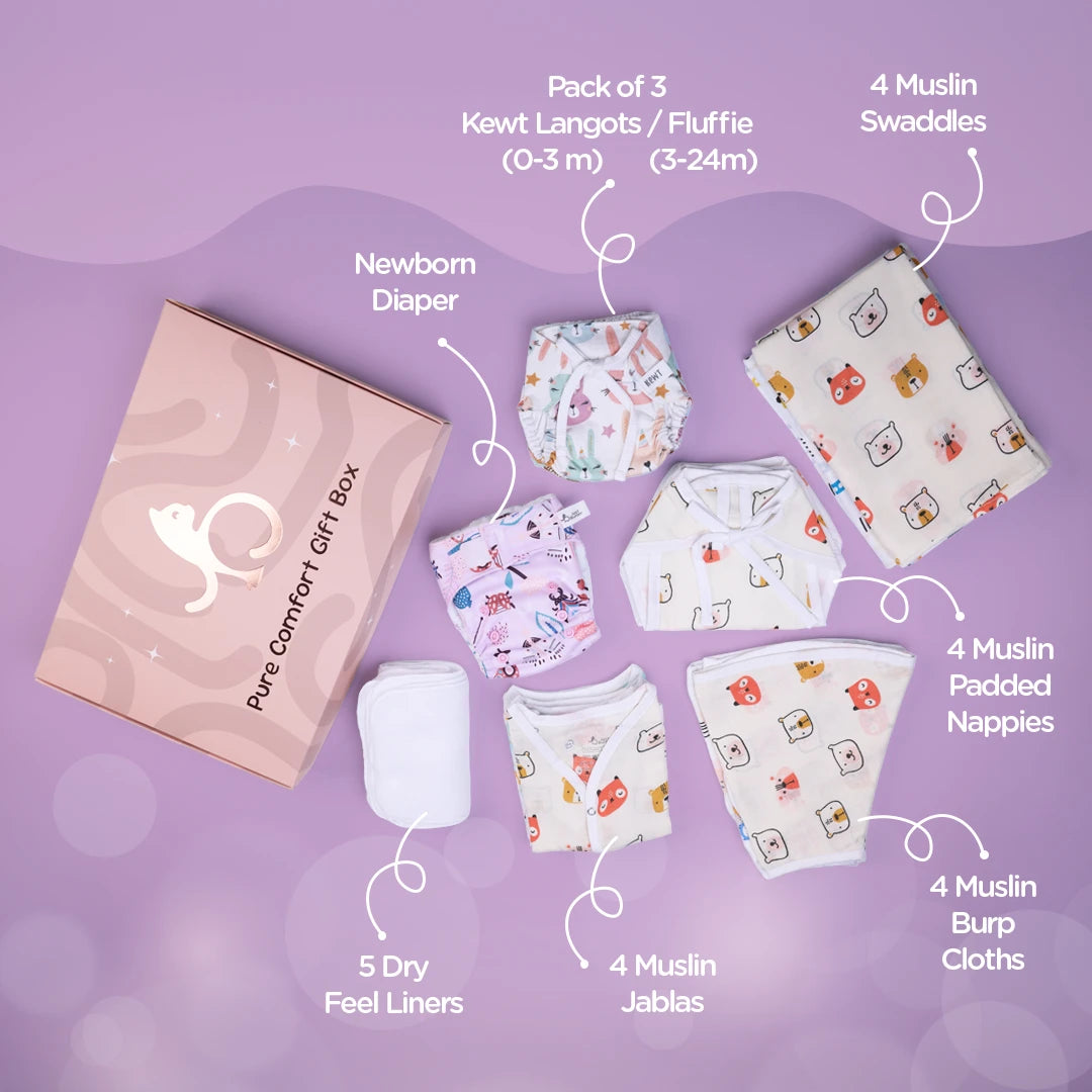 Luxury Baby Shower Gift Set with 4 Muslin Swaddles and 4 Jablas - Full Newborn Essential Kit - Just Bumm