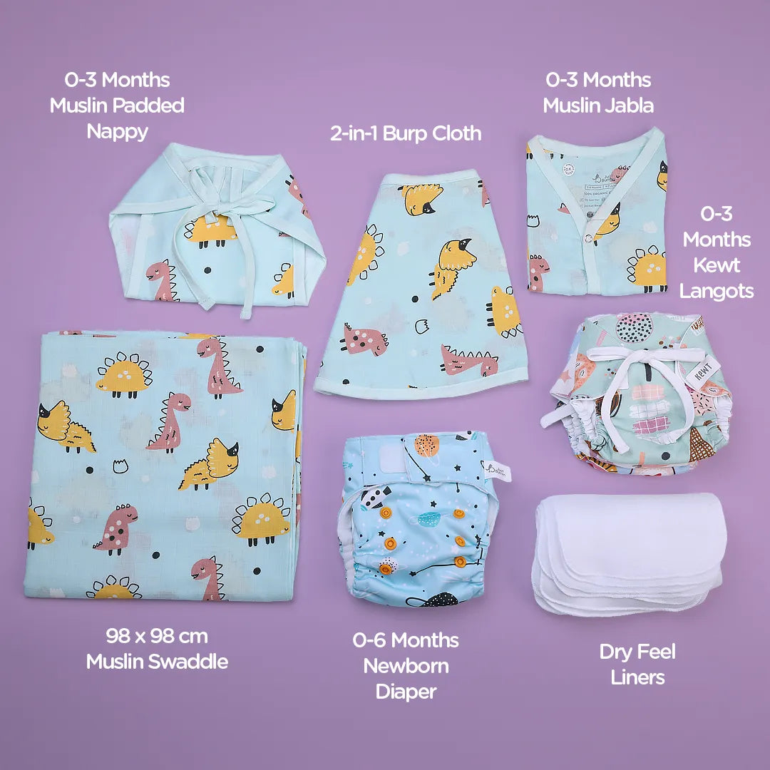 Newborn Hospital Bag Essentials Gift Set - Includes Muslin Jabla, Swaddle, and Cloth Diapers - Just Bumm