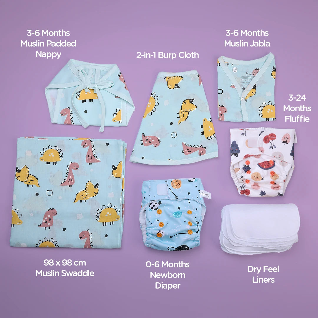 Premium Baby Gift Box for 3-6 Months - Organic Muslin Padded Nappy and Jabla Set - Just Bumm