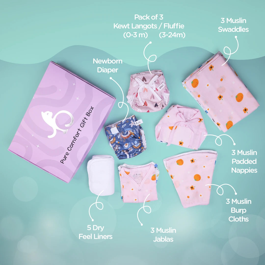 Deluxe Baby Shower Gift Set with 3 Muslin Swaddles and Signature Cloth Diapers - Just Bumm