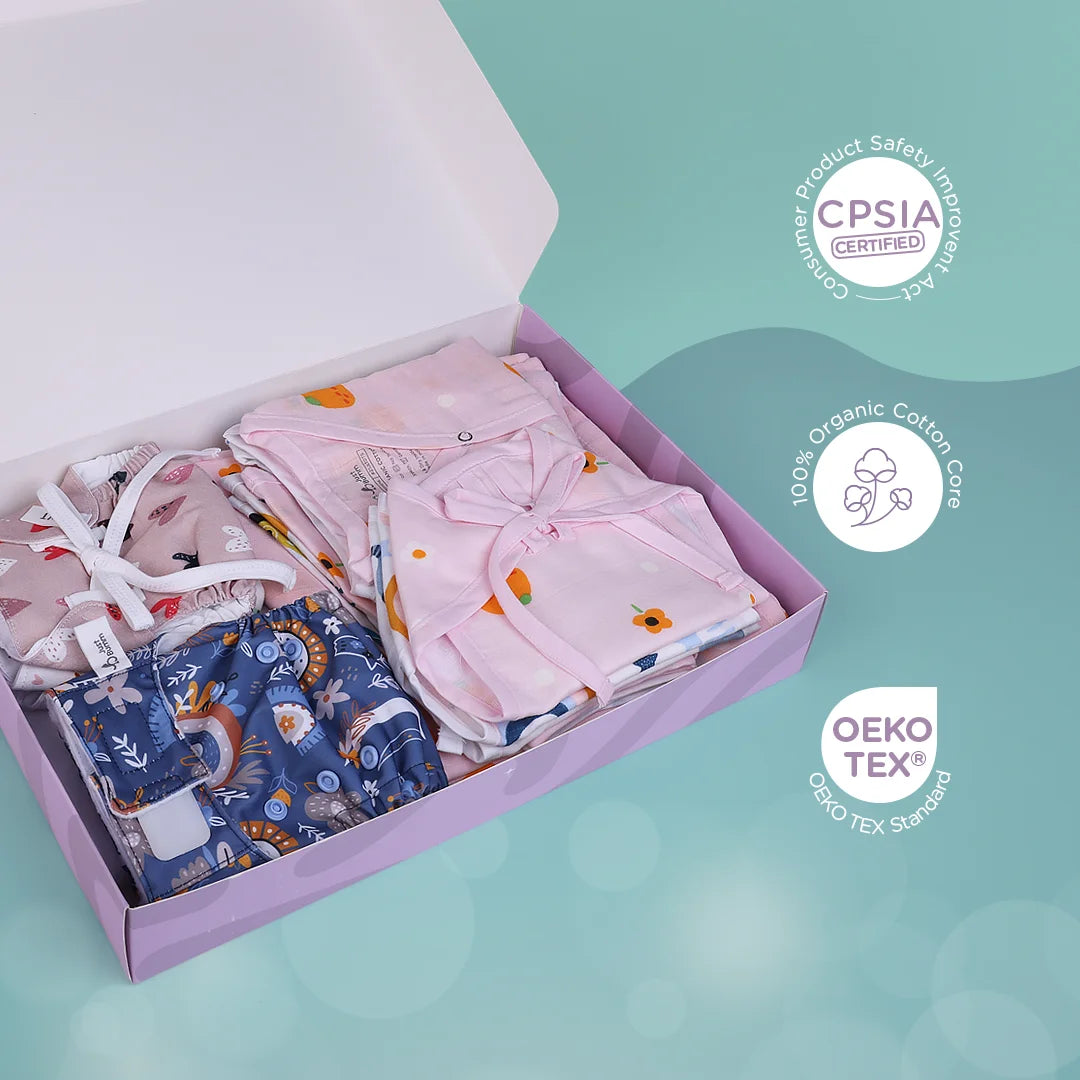 Eco-Friendly Newborn Gift Box with Organic Cotton Muslin Wear and Reusable Diapers - Just Bumm