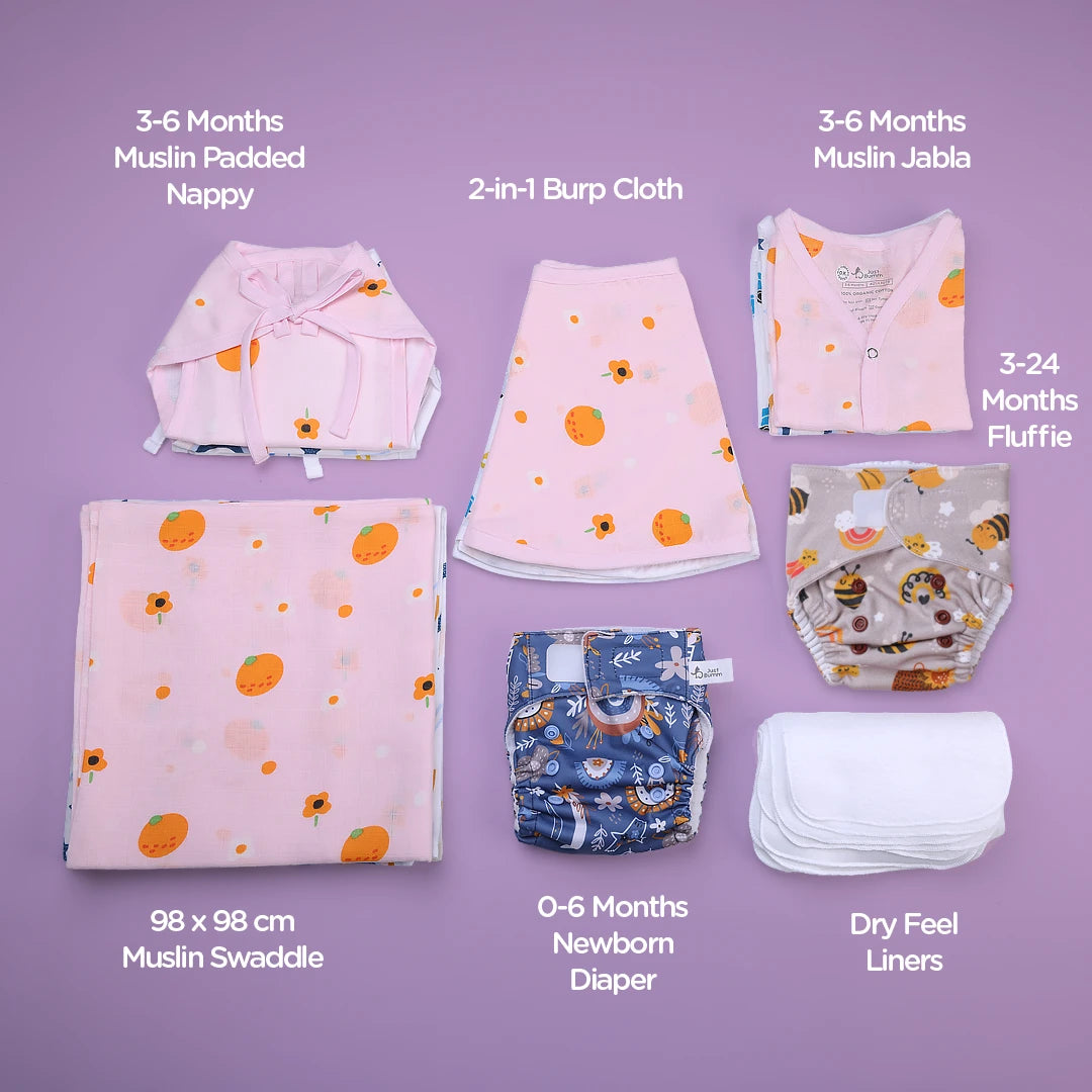 Luxury Baby Gift Set for 3-6 Months - Complete Muslin and Cloth Diapering Kit - Just Bumm