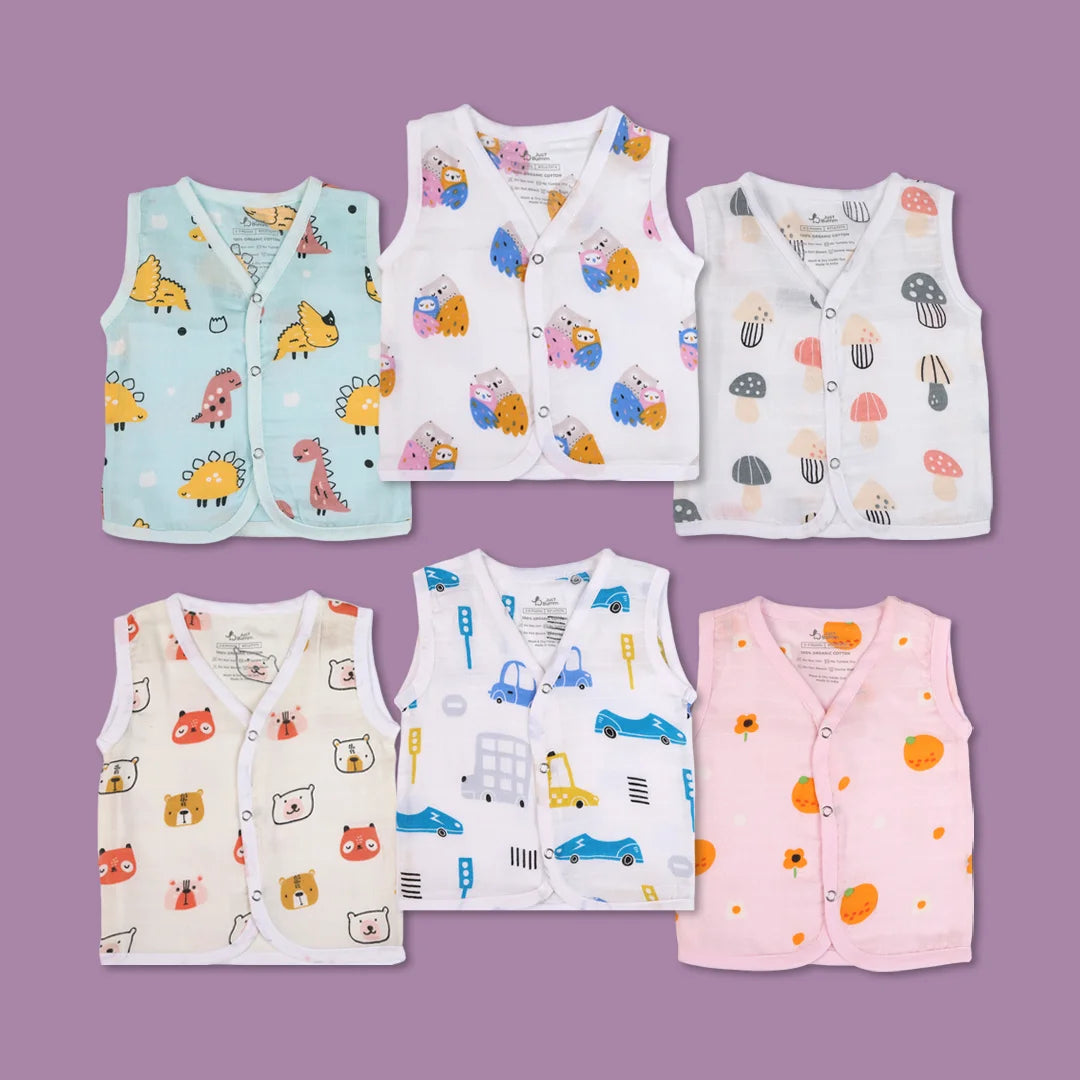 Fable Friends Muslin Jablas - Front open sleeveless top for newborns