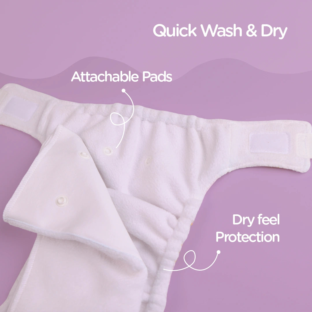 Reusable Newborn Diaper with Attachable Pads for Quick Wash and Dry - Just Bumm India